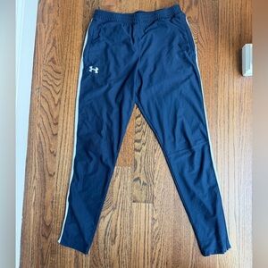 Under Armour Navy Track Pants with White Side Stripes